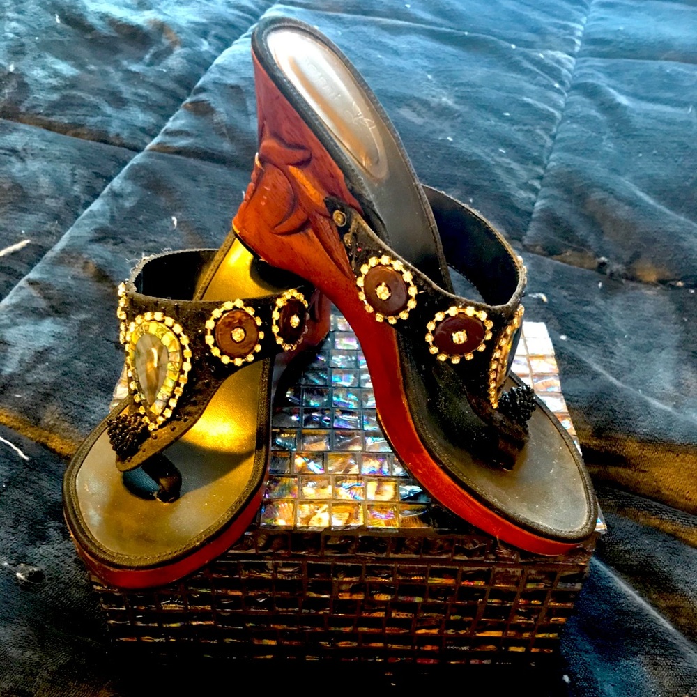 Gorgeous Wooden Heel Wedges, Size 8